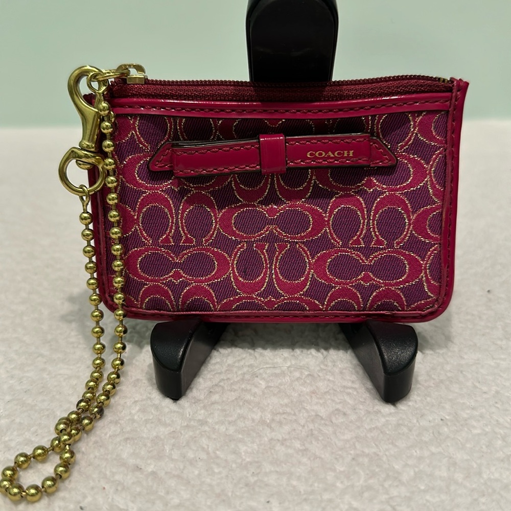 Coach small pink, purple and gold id card holder